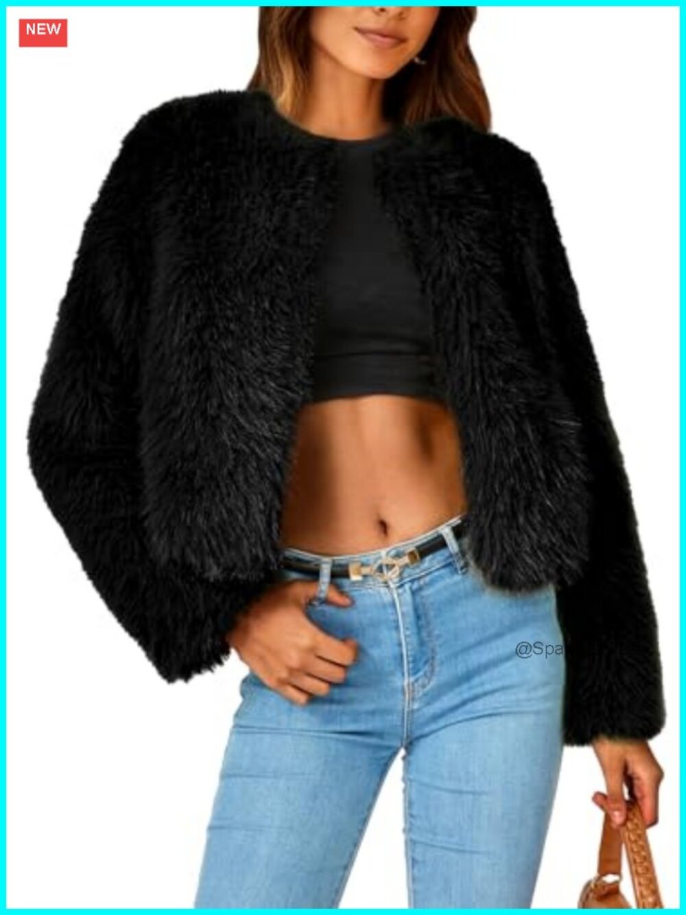 Women's Cropped Faux Fur Coat Fuzzy Open Front Winter Jacket
